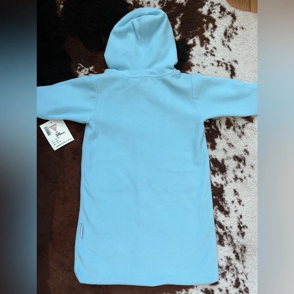 NWT Baby Guess Fuzzy Hooded Onesie Sleeper in Blue | Sz: 3-6MO